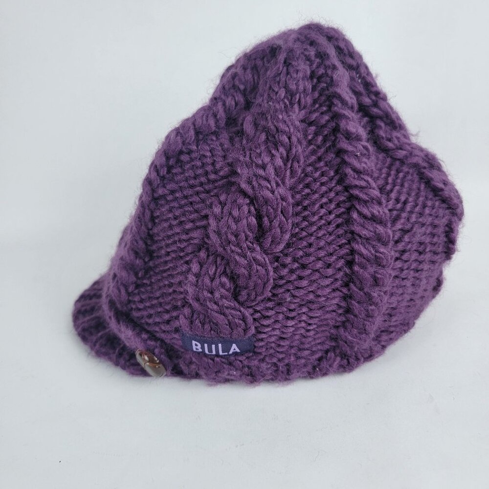 Bula Womens Purple Brimmed Cable Knit Beanie Hat Winter Snow Fleece Lined Casual